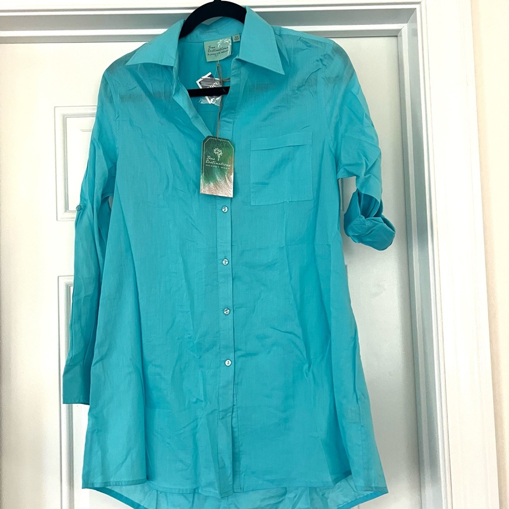 Aqua Button-Up Beach Cover Up